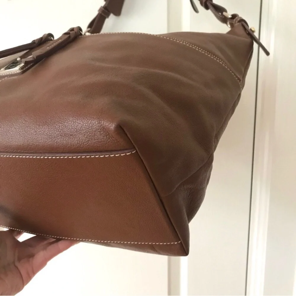 Dooney & Bourke Dillen Brown Bark Pebble Leather Hobo Shoulder Bag (Large Size)